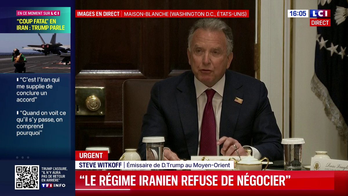 🔴 Steve Witkoff, envoyé spécial des États-Unis au Moyen-Orient, affirme que l’Iran a répondu à Washington qu’il "n’abandonnerait pas son programme nucléaire par la voie diplomatique" 🗣️ "Leur régime refuse de négocier"