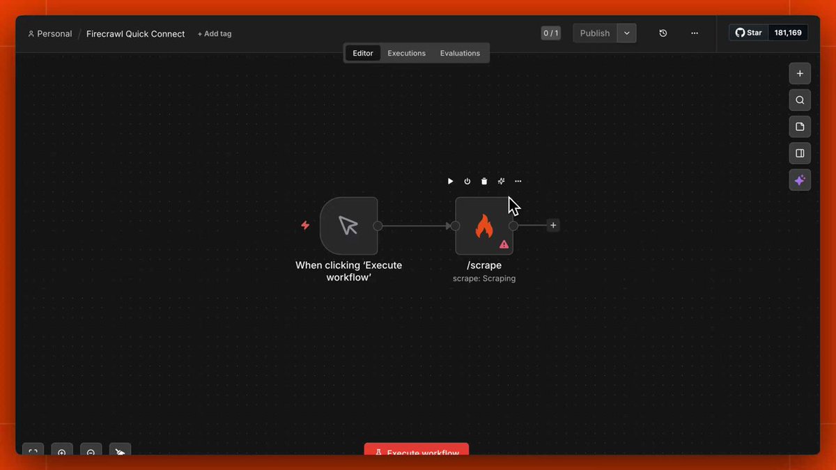 Firecrawl now integrates directly into n8n.io Cloud - Search the web &amp; get clean, structured results - Scrape pages into markdown, JSON &amp; structured data - Interact with pages using AI prompts or code Get 100K free credits for your AI workflows when you quick connect on n8n!