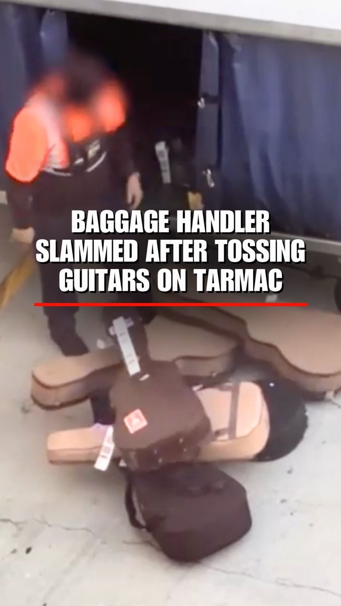 STRIKING A CHORD: An airport baggage handler is facing backlash after being caught tossing guitar cases roughly onto the tarmac at Los Angeles International Airport.