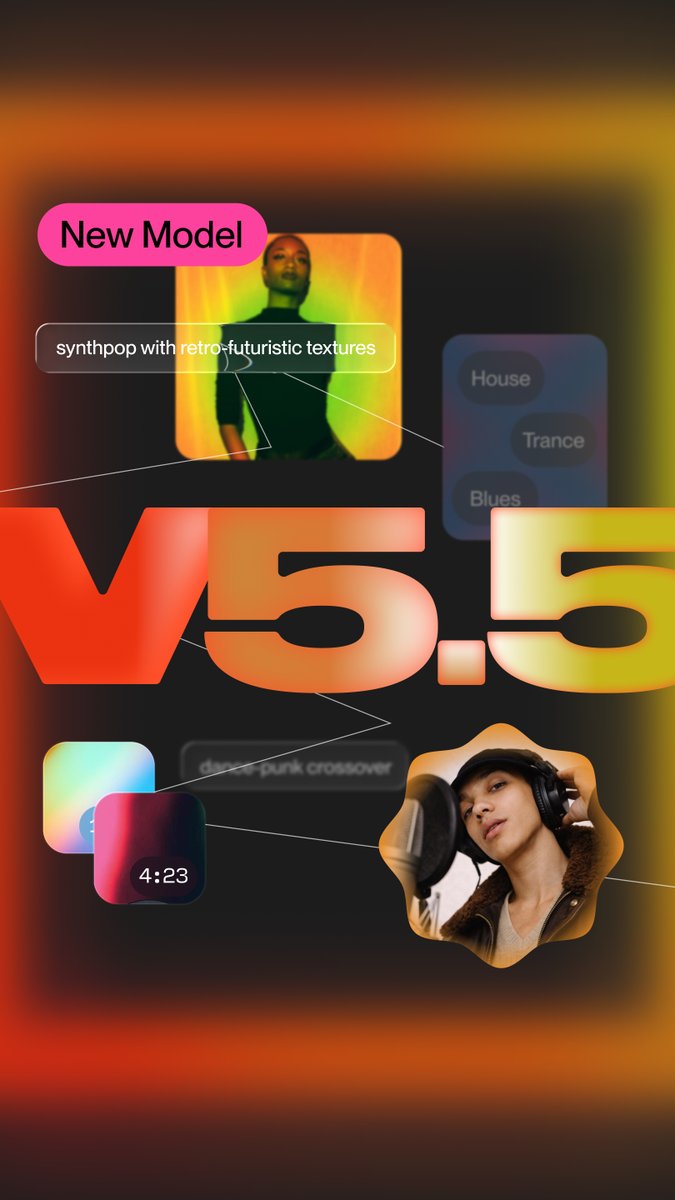 Meet Suno v5.5: More expressive, more you. Use your voice, your sound, and your taste to make music that's unmistakably yours, in the best and most personal Suno experience yet.