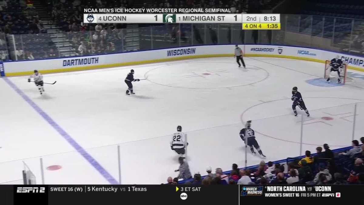 Porter Martone takes advantage of the UConn turnover and scores his 25th of the season to give us a 2-1 lead! Tune in now on ESPN2!