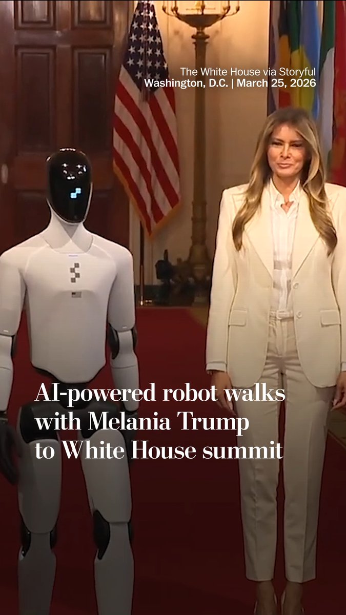 A humanoid robot accompanied first lady Melania Trump to a White House summit on children's access to technology education on March 25.