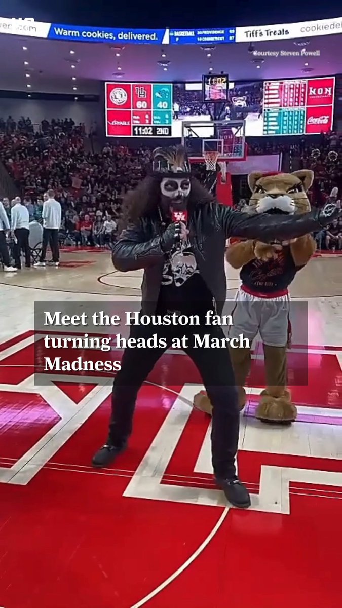 At March Madness, one fan stands out in a sea of red. Meet Steven Powell — the University of Houston superfan known for his over-the-top Coogs costumes and nonstop energy 🐾 🔗
