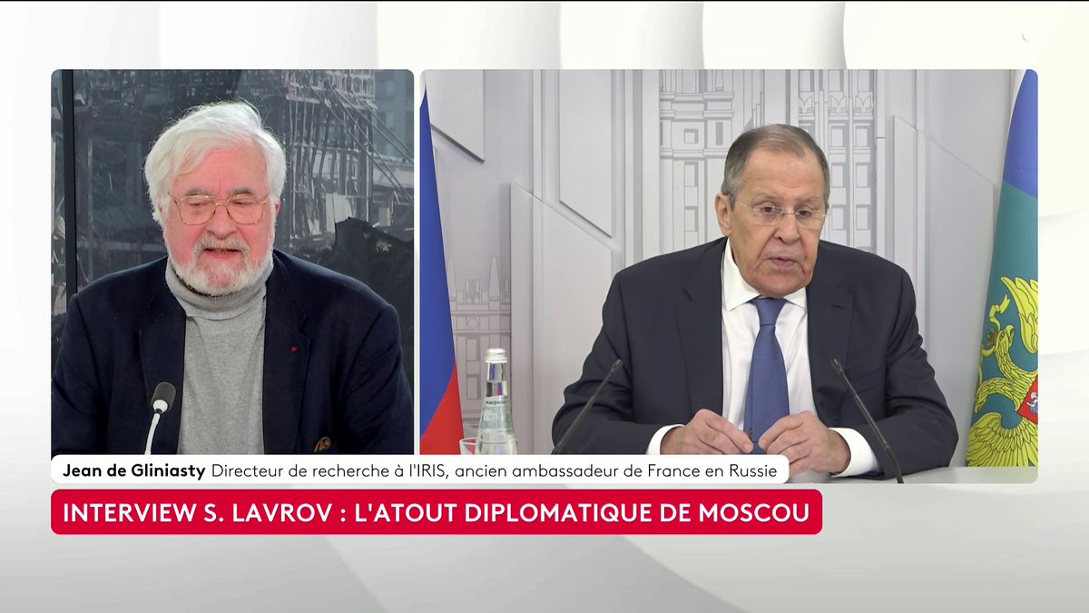 🔴 🗣️ "Le connaissant, il ne devait pas être en faveur de l'invasion de l'Ukraine", affirme Jean de Gliniasty, chercheur à l'IRIS Sergueï Lavrov, ministre des Affaires étrangères russe, était l'invité exceptionnel de Léa Salamé Loïc de La Mornais #SurLeTerrain #Canal16