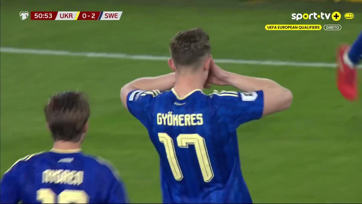 Um golo à Gyökeres 🤩 O sueco bisa e aumenta a vantagem da Suécia 🇸🇪 #sporttvportugal #QUALIFIERSnaSPORTTV #UEFAEuropeanQualifiers #Ucrânia #Suécia