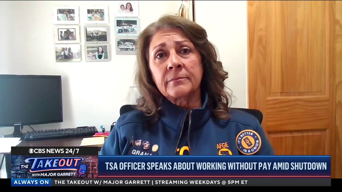 “My bank account is empty. I’m lost. I’m drowning.” Angela Grana, a TSA officer in Colorado, says she feels “demoralized” and “un-valued” amid the ongoing DHS shutdown, and tells CBS News’ Nikole Killion her co-workers are also sleeping in the cars or at the airport, and some are selling their plasma to get by without pay. Her message to lawmakers: “We don’t have a red line and blue line for passengers. We are Americans…We need to be paid. We shouldn’t be letting security be at risk.”