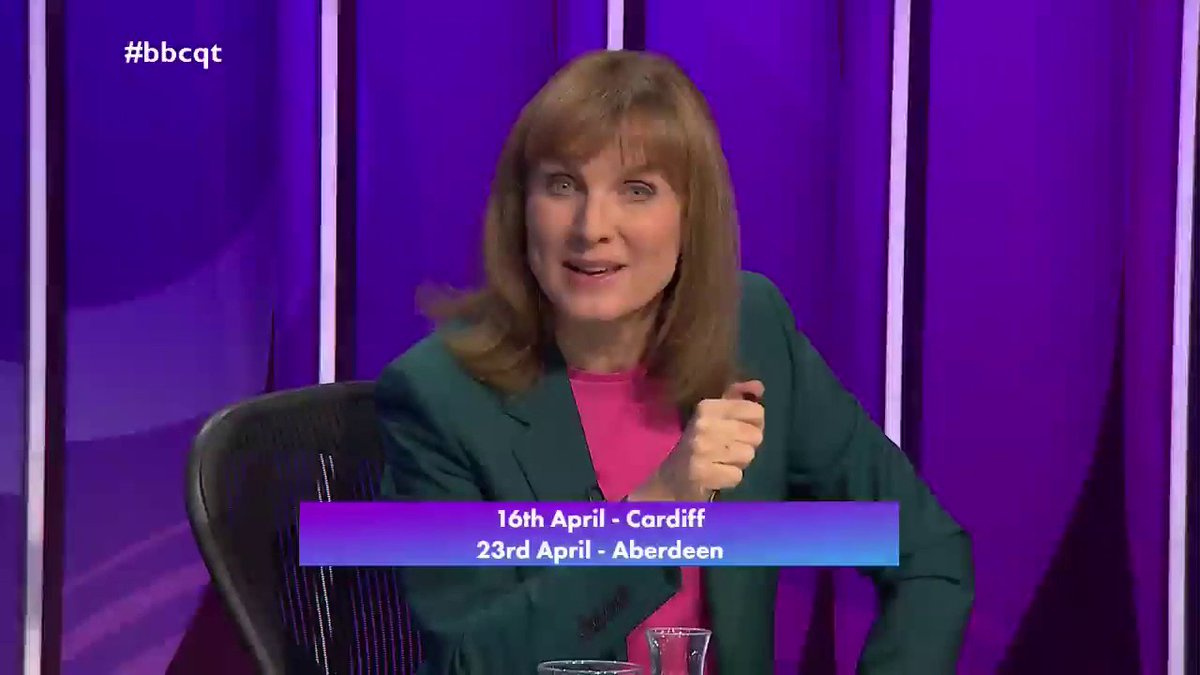 Thank you for joining us tonight We’re also on BBC One at 10:40pm We will be back on Thursday 16 April in Cardiff ahead of the May Senedd election after the Easter break You can apply to be in either #bbcqt audience here: