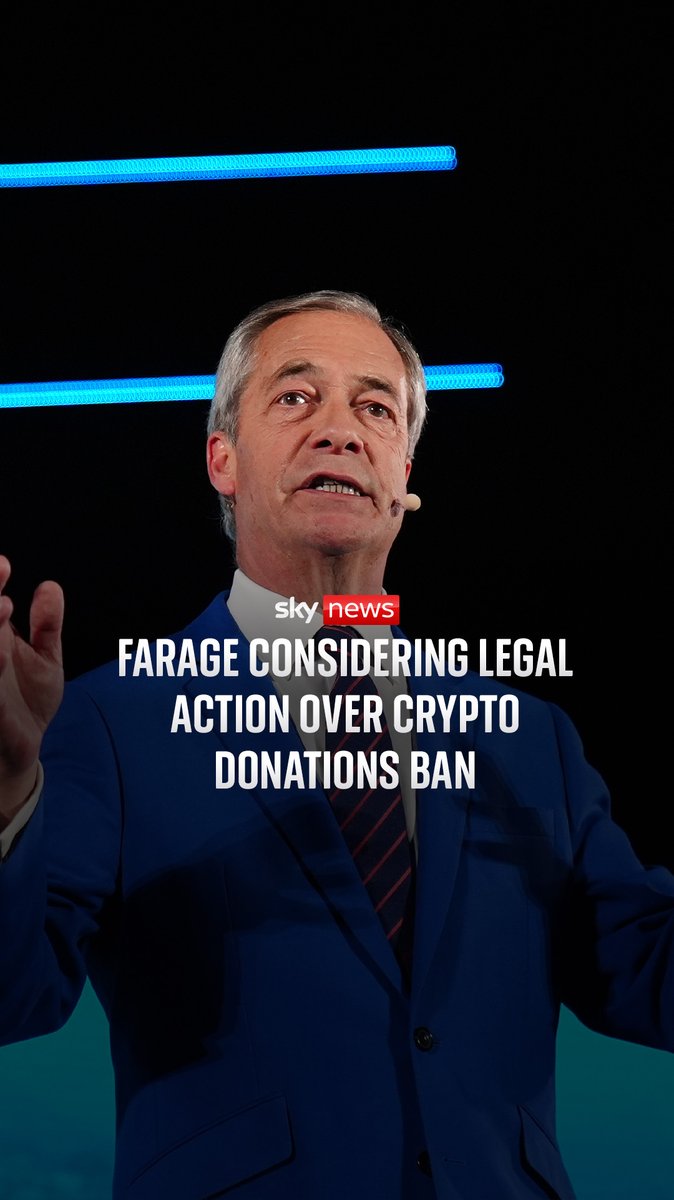 Nigel Farage says he's "having a very good think" about taking legal action against the government in response to its ban on political parties accepting donations in cryptocurrency. More from the Reform leader's interview with Sky's Jon Craig 🔗
