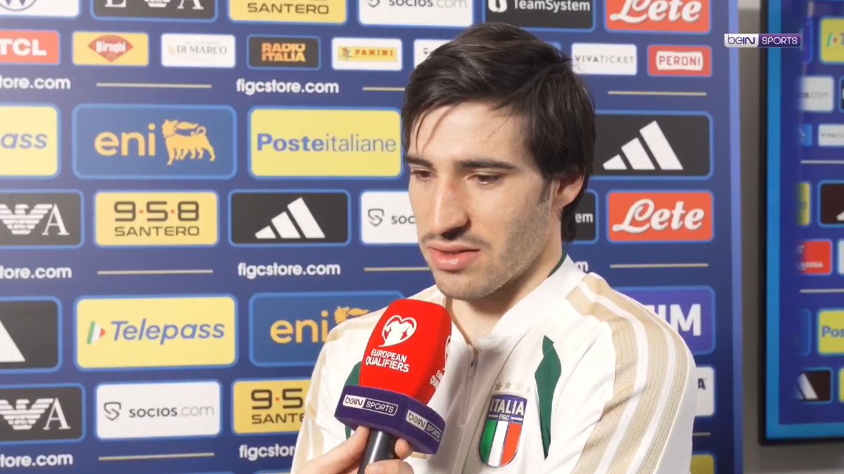 ๐ฃ๏ธ "We keep going, we keep pushing because we have to win the second game to play in the World Cup." Sandro Tonali speaks to Adriano Del Monte after Italy's 2-0 victory over Northern Ireland. #WCQ #Italy ๐ฎ๐น