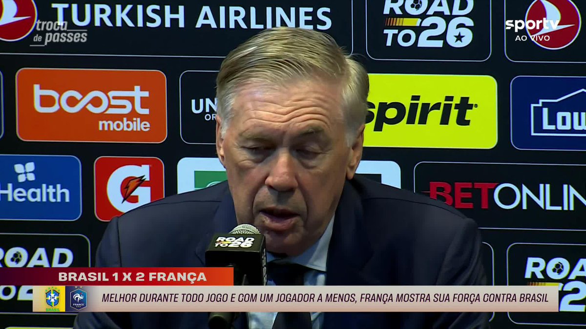 Carlo Ancelotti elogiou a partida do Raphinha e do Vinícius Jr contra a França: "Raphinha jogou muito bem, movimento muito bom sem bola." "Vinícius sempre perigoso, pode não ter marcado gol, mas um atacante nem sempre pode marcar"