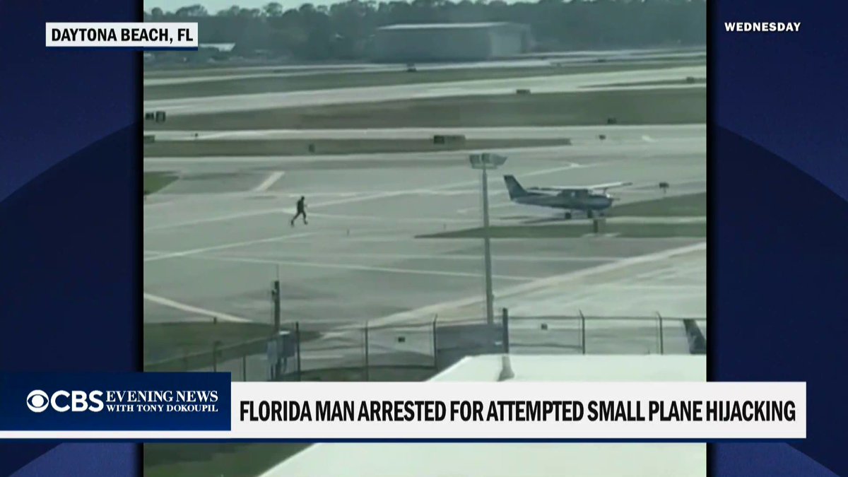A man was arrested after police say he crashed his Mustang onto a runway and got out of the vehicle to chase planes at Daytona Beach International Airport.