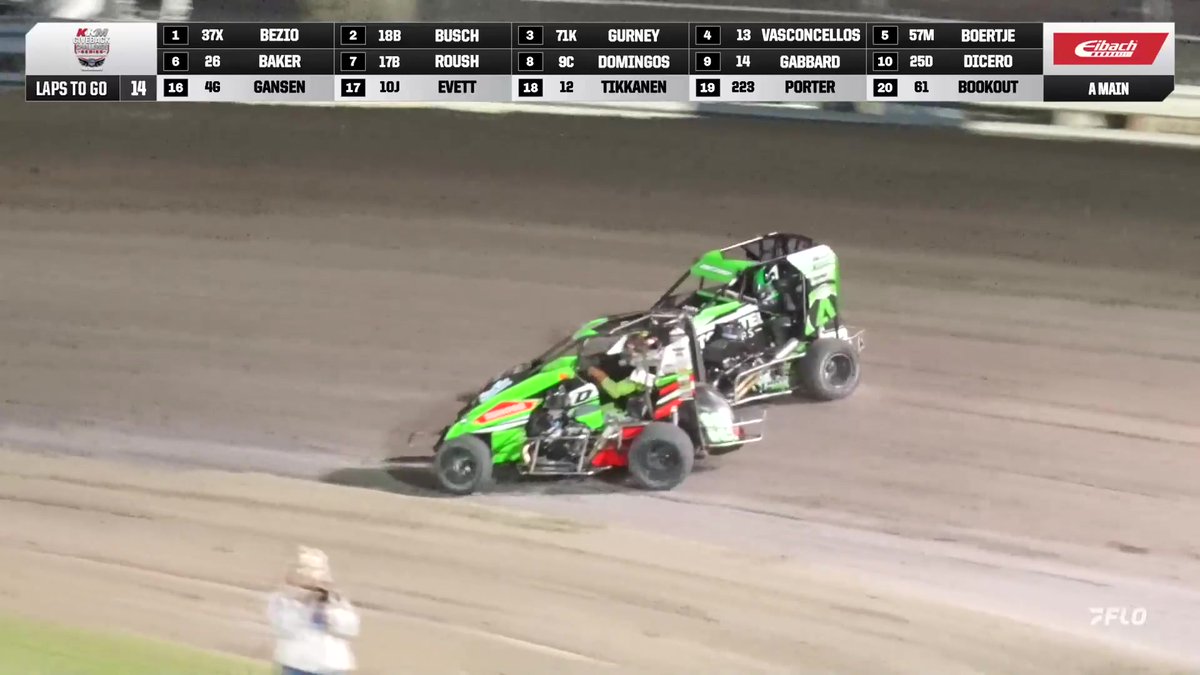 ❗️ Leader Cole Bezio goes around and Brexton Busch is penalized to the rear of the field, after contact for the lead in the Restricted feature from Plaza Park! #KKMChallenge