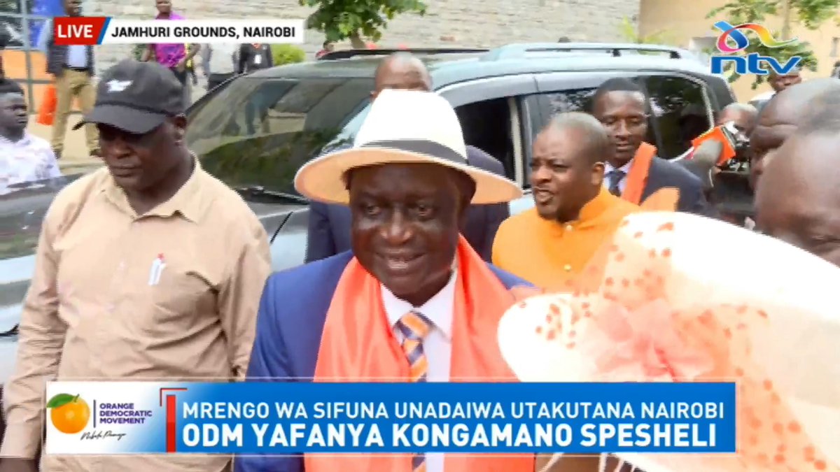 ODM Party Leader Oburu Oginga arrives at the Jamhuri Grounds for the SDC. Oburu: We want to recruit more members. This is the party for the future. We want more members, particularly the GenZs. We want them to join us.