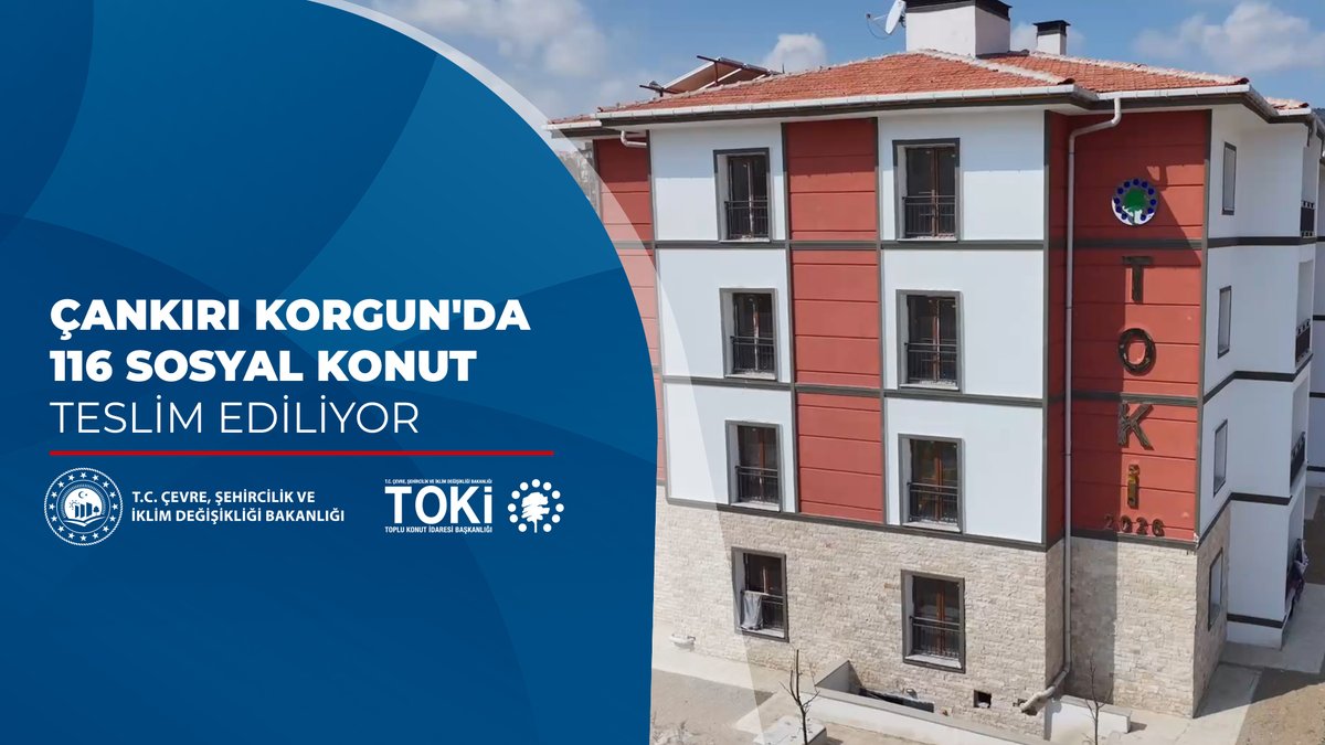 🏘️ Çankırı Korgun 3. Etap'ta 1️⃣1️⃣6️⃣ sosyal konut tamamlandı. 🗓️ 2️⃣3️⃣ - 3️⃣1️⃣ Mart 2️⃣0️⃣2️⃣6️⃣ tarihleri arasında hak sahiplerine teslim ediliyor. 👨‍👩‍👧‍👦 Hak sahibi vatandaşlarımıza yeni yuvalarında huzurlu, sağlıklı ve mutlu bir yaşam dileriz. 📌 Teslim programı için👇