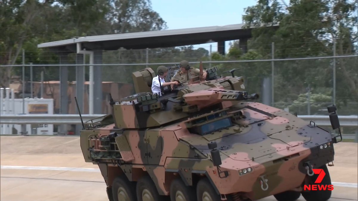 The first batch of Australian-built, high-tech armoured vehicles, have rolled-off the assembly line in Ipswich. 100 are bound for Germany which is now looking to make missiles down under. Liam Bland