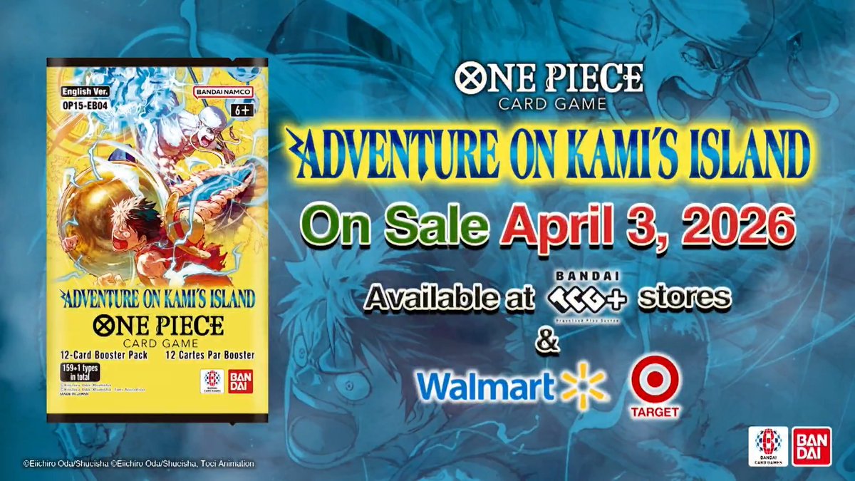 OPCG BOOSTER PACK – ADVENTURE ON KAMI’S ISLAND – [OP15-EB04] TRAILER: Hey One Piece Pirates! Get a first look at the action, artwork, and excitement awaiting you in OP-15, releasing April 3! More details on the official website: #OnePiece #OnePieceTCG #OnePieceCardGame
