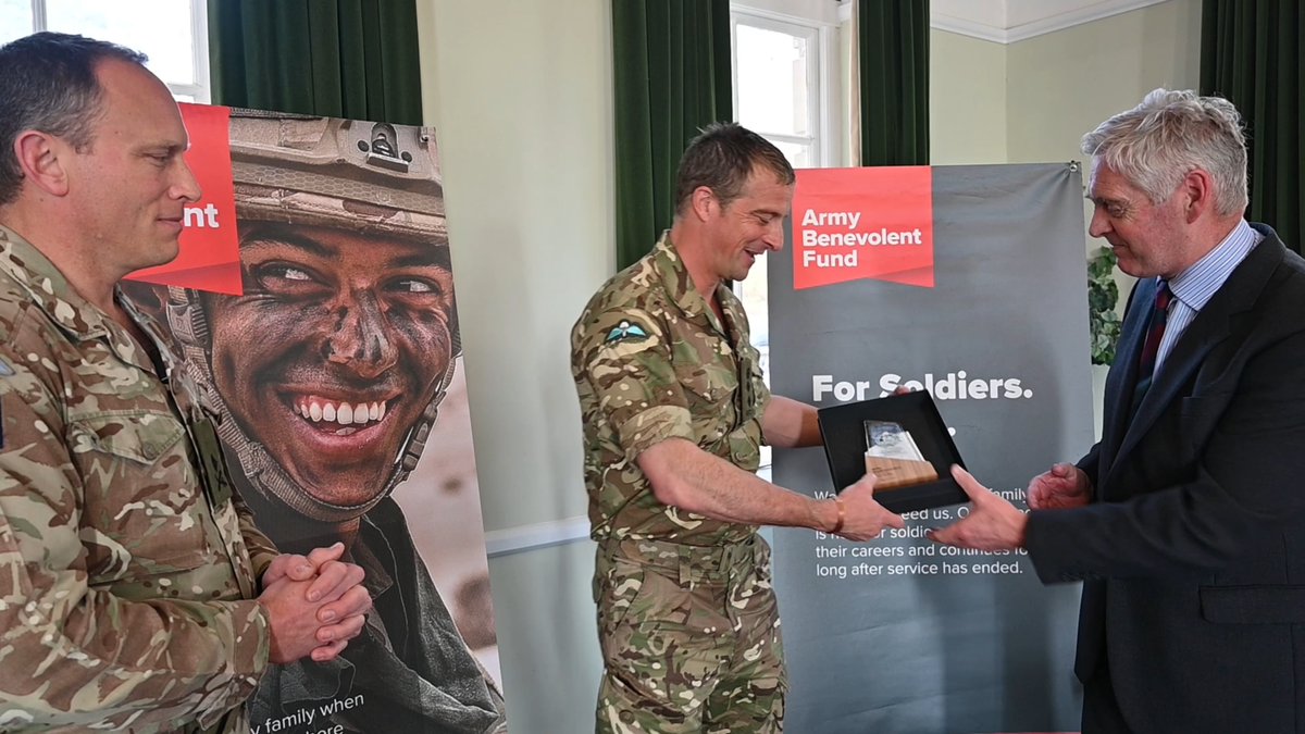 Earlier this week, ABF staff were proud to present our supporter Bear Grylls OBE with the very first Army Ambassador Award. This award recognises an individual's special contribution to supporting the Army alongside their day‑to‑day role. We were delighted to sponsor this new award, and Bear was a very deserving inaugural winner. When receiving it, he said: "Thank you to the Army Individual Training Command awards, it's a real honour, and also thank you to the support the Army Benevolent Fund have given to this evening." #ForSoldiersForLife British Army 🇬🇧