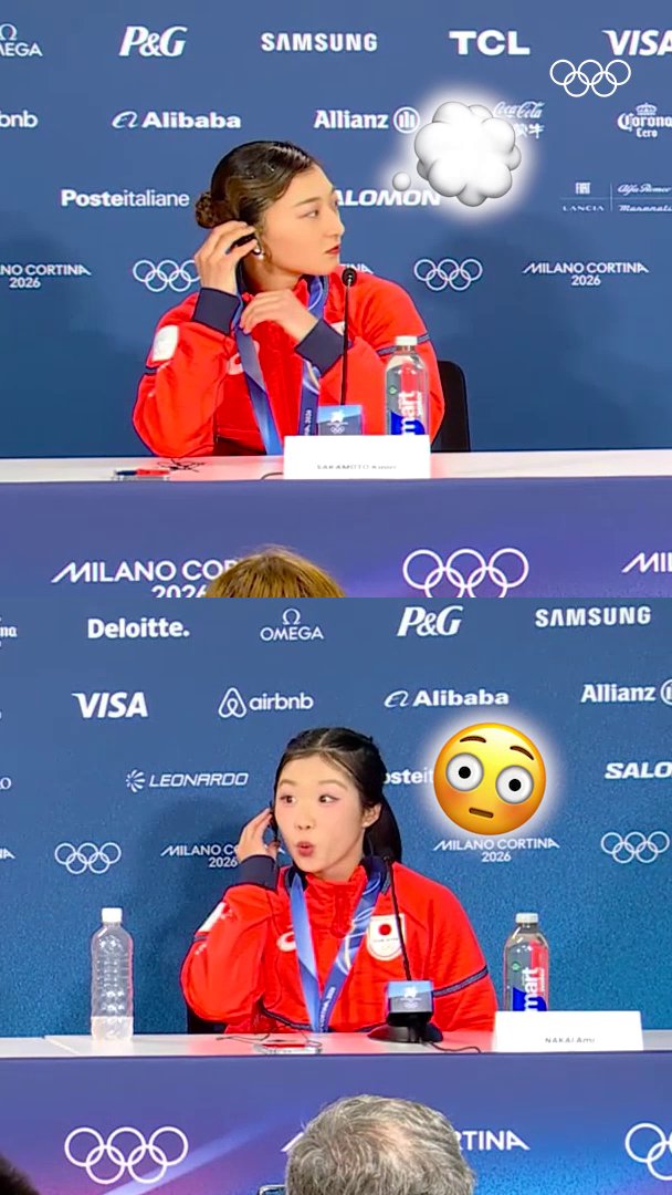 記者会見で、同時通訳イヤホンの使い方に戸惑う中井亜美選手😧🌀 それをスマートにフォローする坂本花織選手の姿🥰🌟 #オリンピック | #ミラノ・コルティナ2026