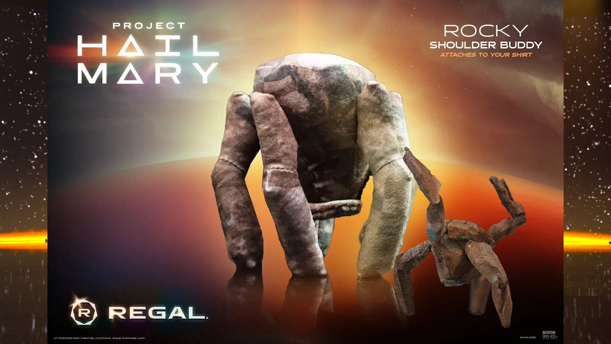 Take Rocky home with you so you never have to go to the movies alone again 🧡 Rocky shoulder buddies available for purchase at select locations when you see Project Hail Mary at Regal. Get tickets now: