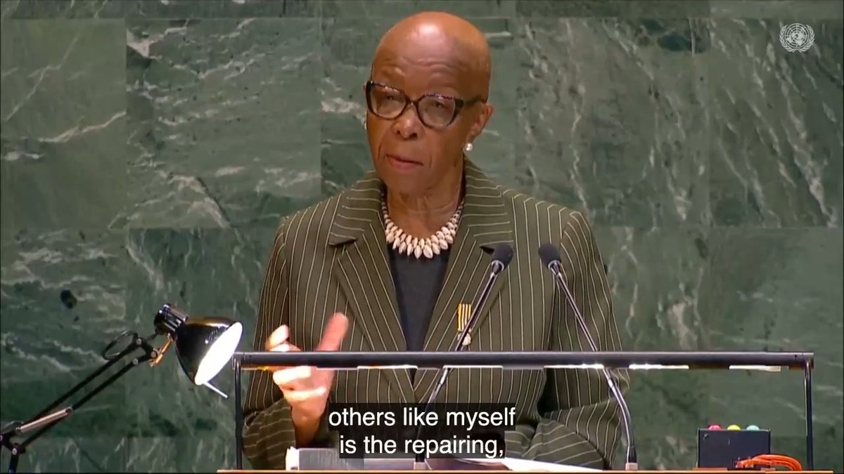 “There are spirits of the victims of slavery present in this room at this moment, and they are listening for one word only: justice" — Poet Laureate of #Barbados, Esther Philips, message to #UNGA as it adopted a resolution urging reparations for slavery’s ‘historical wrongs’.