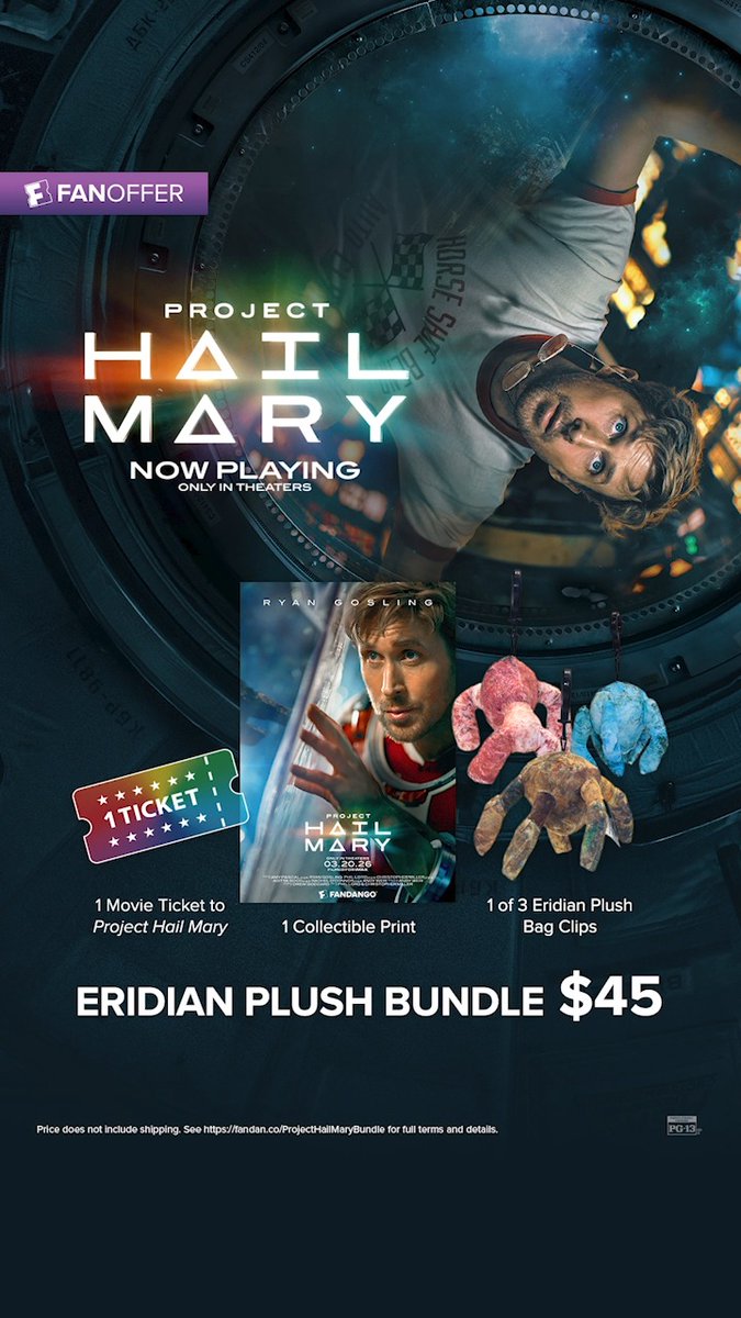 Amaze Amaze Amaze! Get your Eridian Plush Bundle today on Fandango and get your #ProjectHailMary ticket, one of three collectible Eridian plush bag clips, plus an exclusive collectable print. While supplies last. Learn more today👇