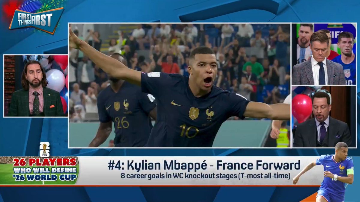 .Chris Broussard picked France to win the 2026 FIFA World Cup, so it’s no surprise Kylian Mbappé is #4 on our list | FOX Soccer “He is the main reason why. If they do win this, is he already the best ever? That’s a question mark for him. I think he’s playing that well.”
