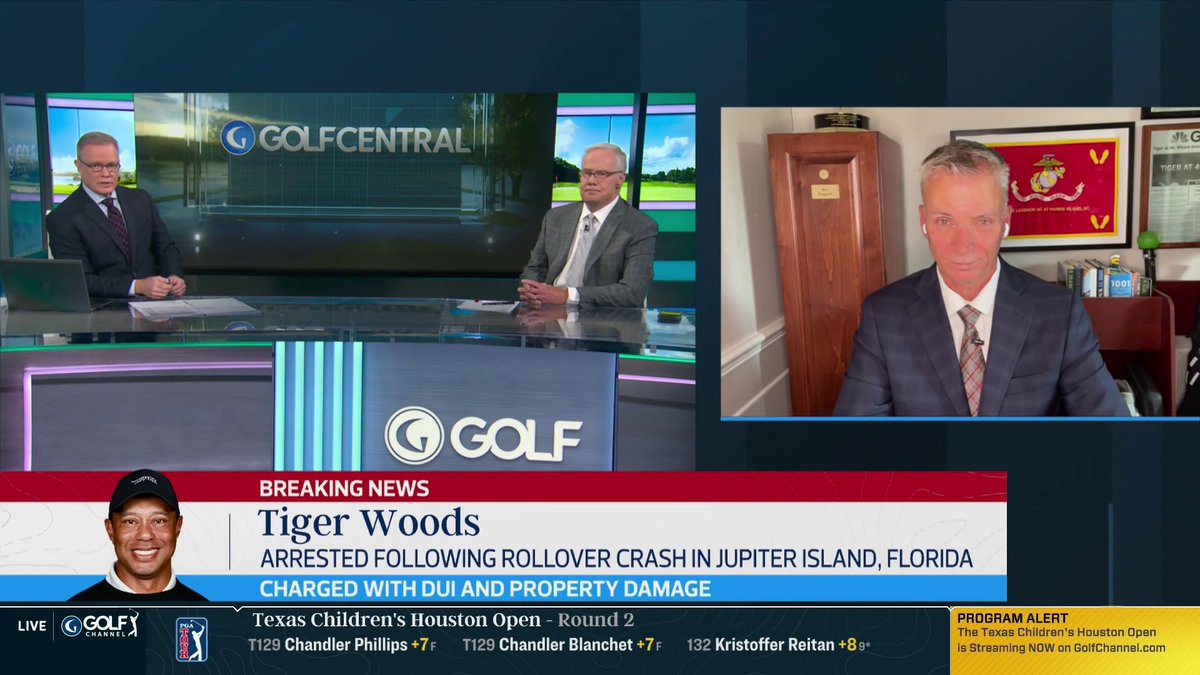 Mark Rolfing and Rex Hoggard react following the DUI arrest of Tiger Woods.
