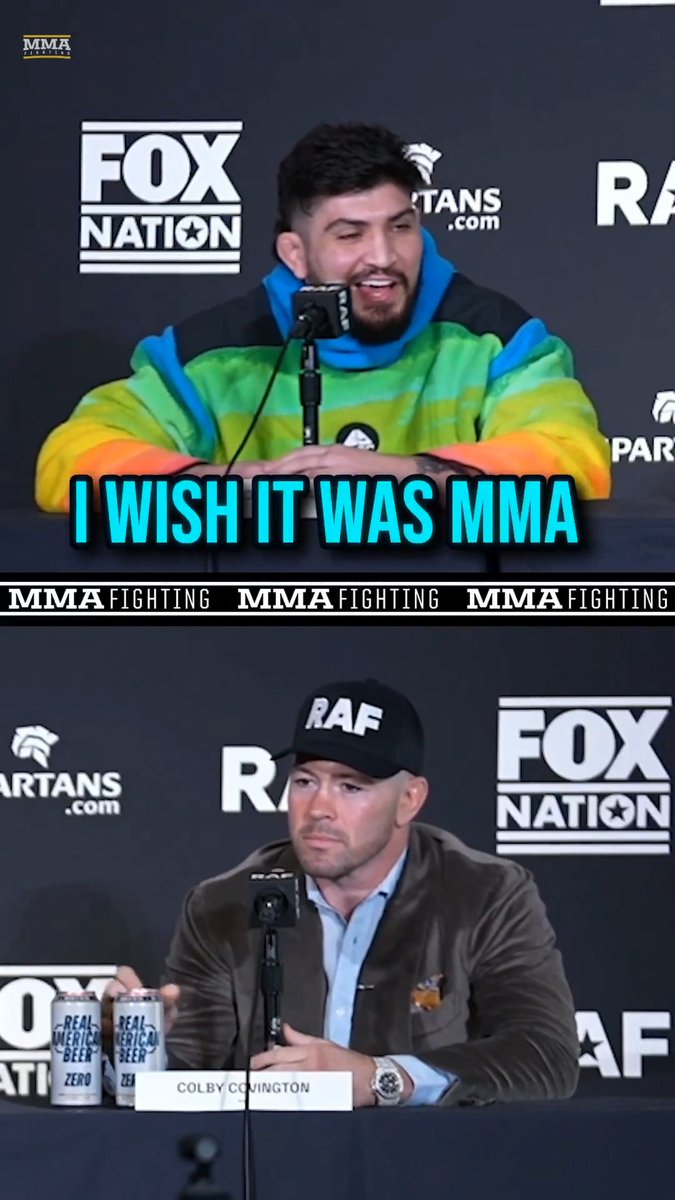 Dillon Danis: "I wish it were MMA. But he would get hurt and cut from the UFC." Colby Covington: "Hopefully he's going to get me his mom's number." Danis: "Why'd you register Democrat this year?" Covington: "That's fake news. You can look that up."