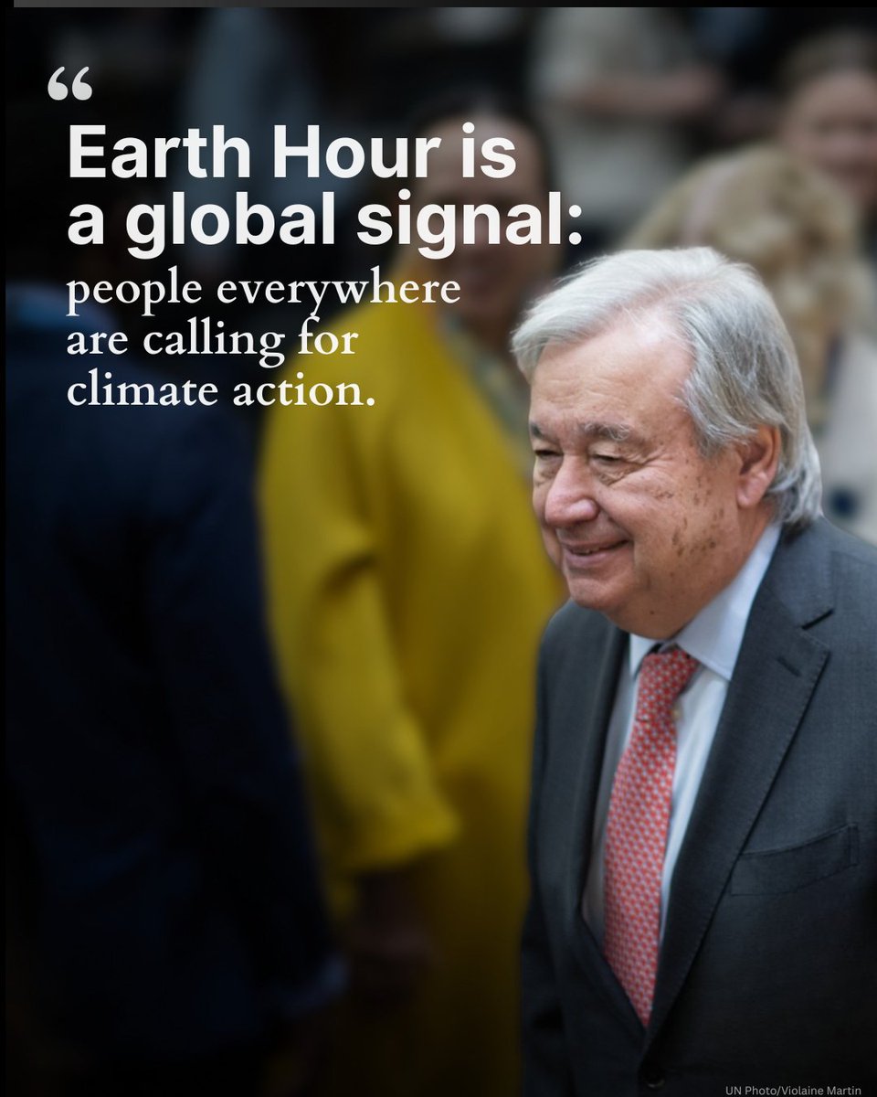 #EarthHour is a global signal: people everywhere are calling for climate action. Join us & the millions who are turning off non-essential lights on Saturday, 28 March at 8.30 p.m. local time. Let it be a spark for change. Help power a safer, fairer future for all.