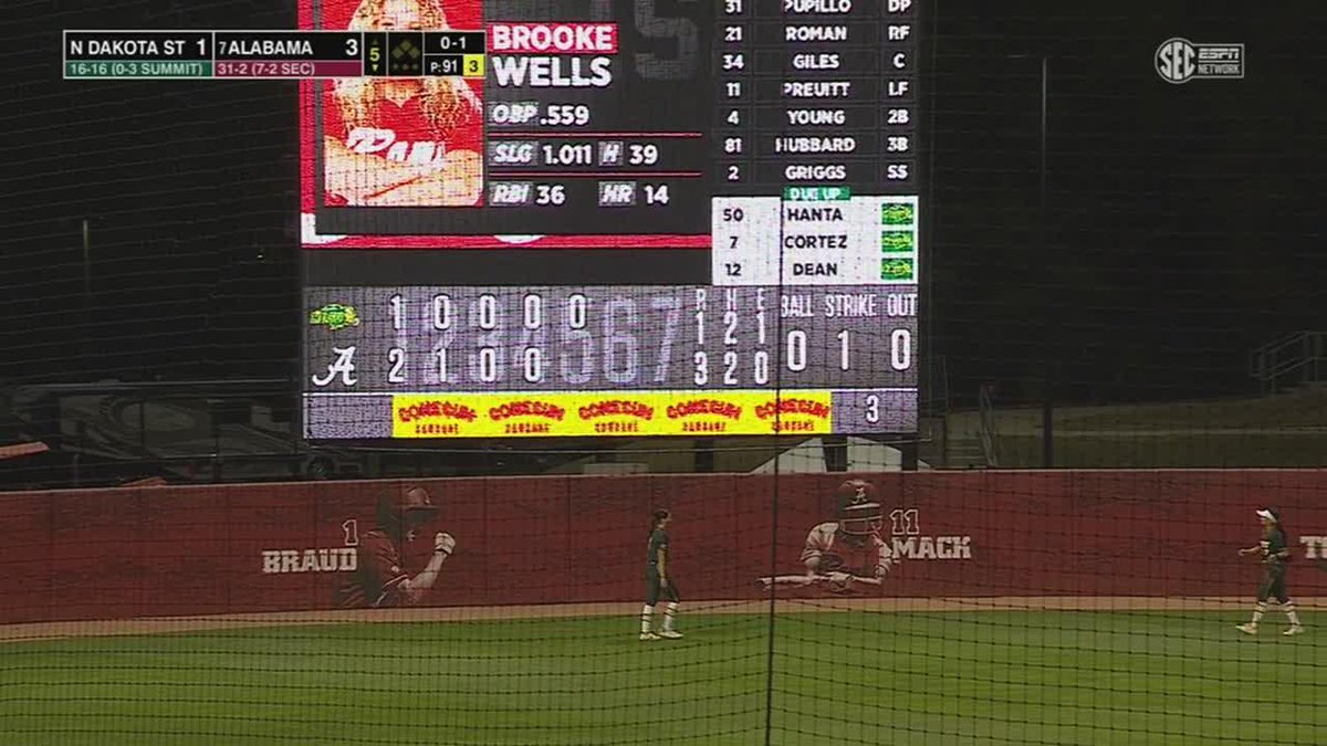 Brooke Wells hit the script A on the scoreboard😳 📺SECN+ | #Team30 #RollTide