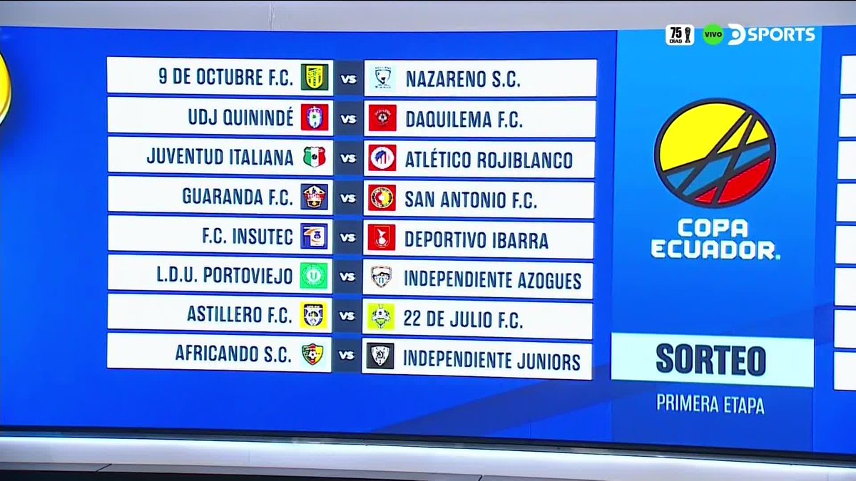 ¡FASE 1 COMPLETA! ✅ 🏆 Así quedaron definidos los cruces de la primera etapa de la Copa Ecuador Ecuabet Directv. #CopaEcuadorEnDSPORTS ¡Se juega por #DIRECTV y #DGO! 📺📱