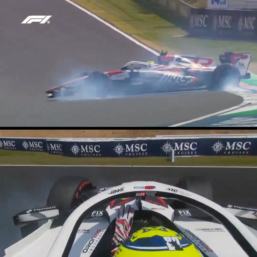 Spinning out of Spoon 🔄 Ollie Bearman did well to avoid the barriers here #F1 #JapaneseGP