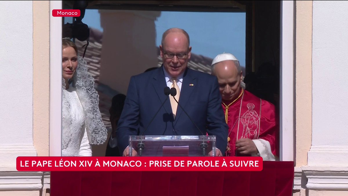 Léon XIV à Monaco : "C'est pour moi-même, pour la princesse Charlène, notre famille et toute la communauté monégasque un immense honneur, une grande joie et une profonde émotion de vous accueillir aujourd'hui pour cette visite historique", déclare le prince Albert II. #canal16