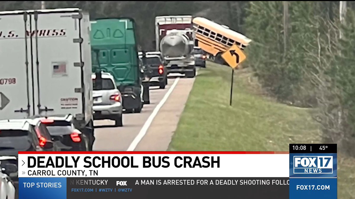 EVERYTHING WE KNOW SO FAR REGARDING THE DEADLY SCHOOL BUS CRASH IN CARROLL COUNTY: • A bus carrying students from Kenwood Middle School from Clarksville-Montgomery County Schools crashed Friday morning on Highway 70 near Cedar Grove while on a field trip toward Jackson. • Officials say the crash involved a school bus, a TDOT dump truck, and a Chevrolet Trailblazer • 25 students and 5 adults were on board • At least two students have passed away • At least 7 others were injured • Emergency crews, including Lifeflight helicopters, responded • Families were notified shortly after the incident • The Tennessee Highway Patrol is leading the investigation • The cause of the crash remains under investigation This is a developing story. Stay with us here for updates: