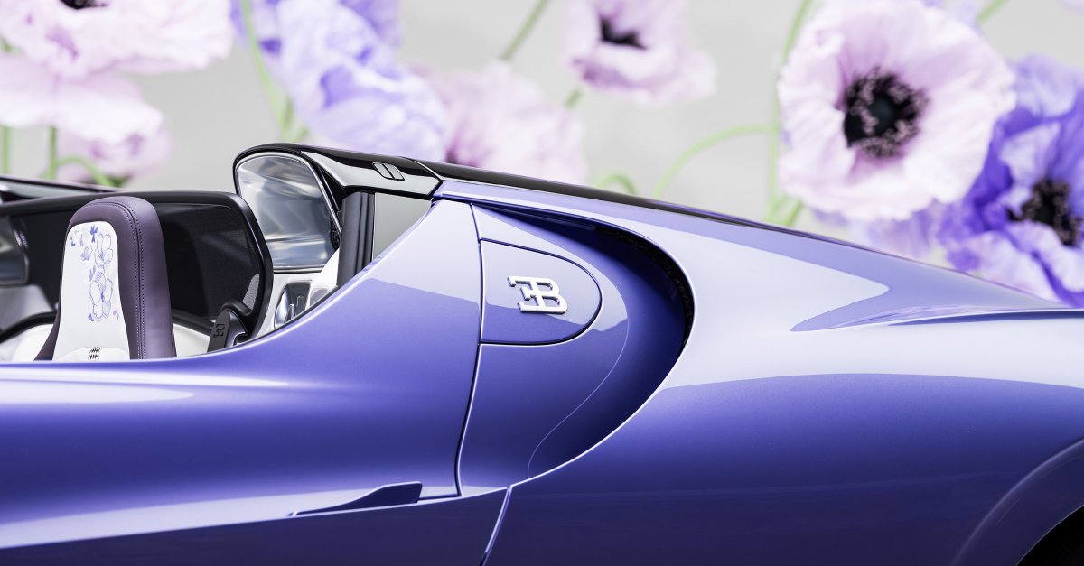 The W16 MISTRAL 'Caroline' blooms. Crafted with precision, inspired by nature, and named from the heart. #BUGATTI #W16MISTRAL #SURMESURE – WLTP: