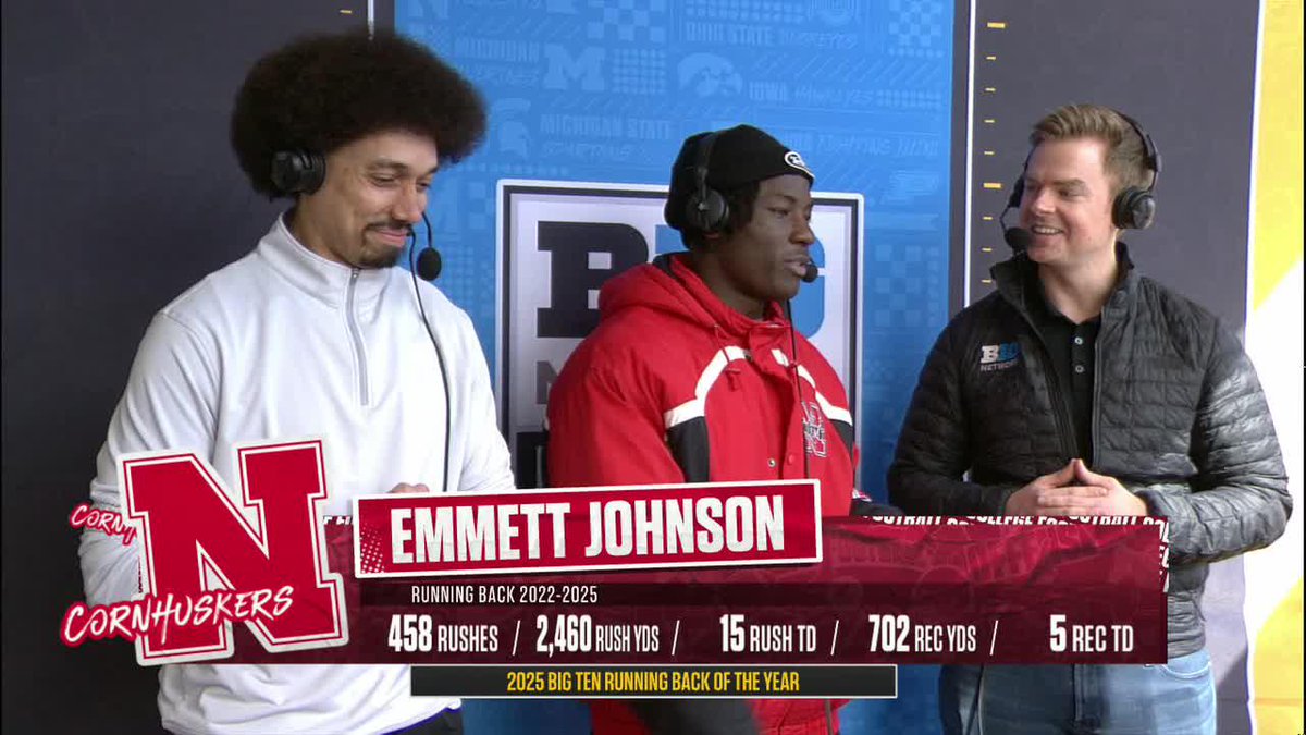 "I'm really blessed to be in this position." Former Nebraska Football star and 2025 Big Ten Conference RBOY Emmett Johnson visited the BTN booth to talk about the upcoming NFL draft and his decorated career 🤩 📺: Big Ten Network