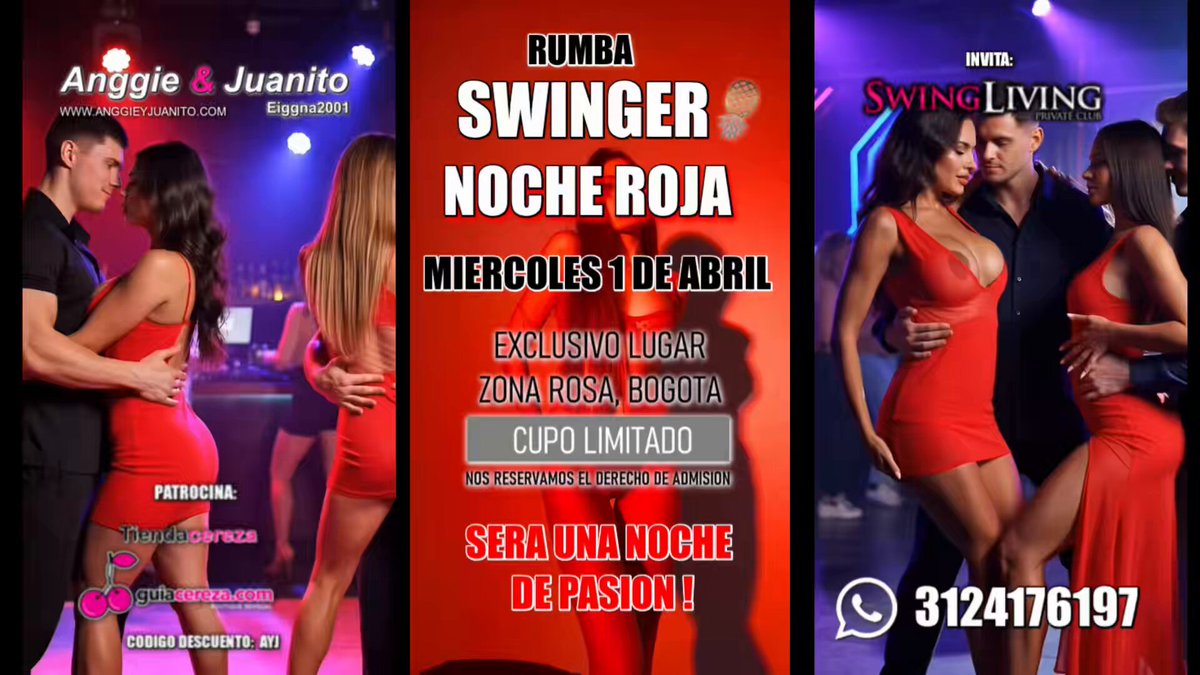 ➡️ Si están en Bogotá el próximo miércoles 1 de abril No se la pueden perder❗️ RUMBA SWINGER 😈🍍 NOCHE ROJA Será una noche de pasión ! 🫦 📍Exclusivo lugar en el norte de Bogotá ℹ️ Toda la información y reservas 📱WhatsApp: 3124176197 🔥Aseguren su cupo hoy ! ⚠️Cupo limitado 🚫 Nos reservamos el derecho de admisión y permanencia