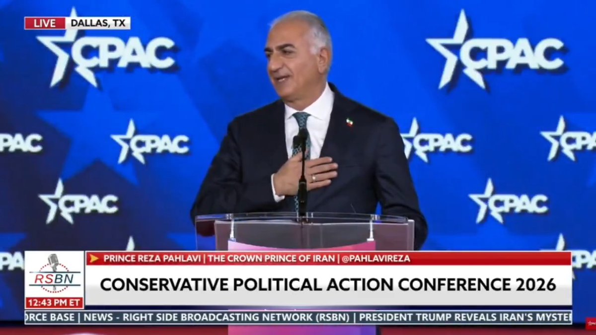 CPAC this year in Dallas was packed with followers of Reza Pahlavi, who proclaims himself the rightful ruler of Iran, and is waiting for Trump to "finish the job" and install him to power. "THANK YOU TRUMP!" the crowd chants. "I intend to make Iran great again!" Pahlavi declares