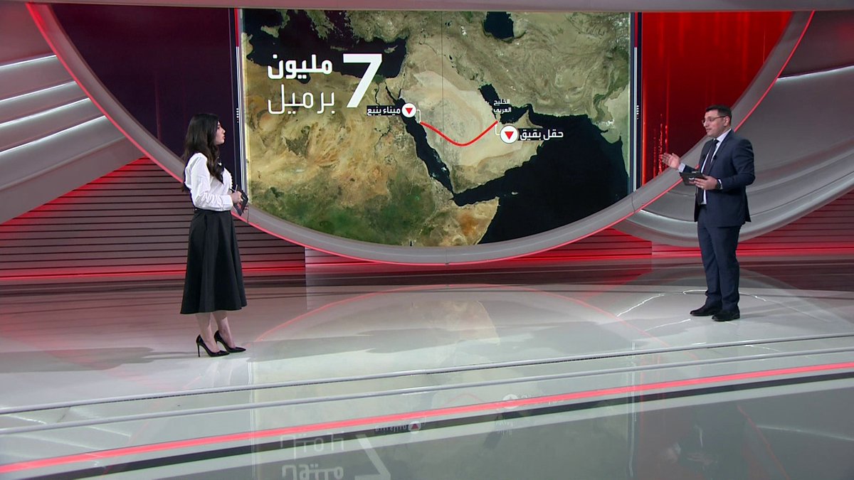 السعودية تصل إلى كامل الطاقة القصوى لنقل نفطها عبر خط "شرق غرب".. وتصدير 5 ملايين برميل يوميا وتوجيه 2 مليون برميل إلى المصافي المحلية قناة العربية
