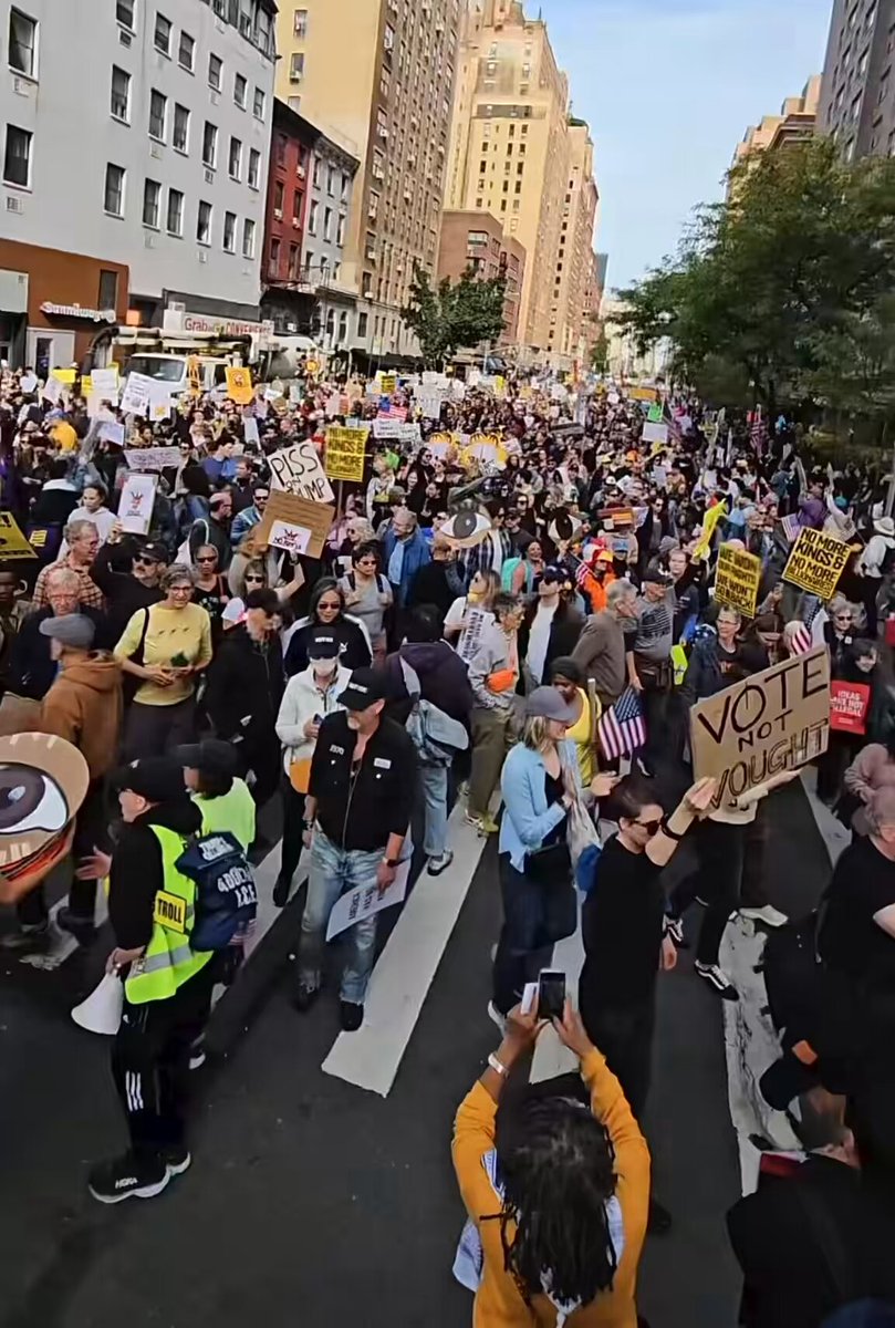 About 22% of NYC’s population identify as black. About 28% identify as Hispanic. So why do we see almost 100% white people at the NO KINGS rally Saturday in New York City? (rainfall608 on TT)