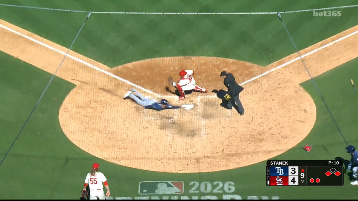 CRAZY hustle to score the tying run from first on this! Rays were being shut out by the Cardinals until they scored four in the ninth
