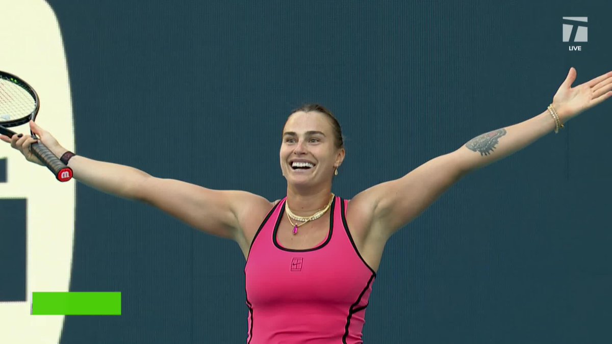 The moment Aryna Sabalenka beat Coco Gauff to win the Miami Open She is the 5th woman in history to complete the Sunshine Double Graf - 1994, 1996 Clijsters - 2005 Azarenka - 2016 Swiatek - 2022 𝐒𝐚𝐛𝐚𝐥𝐞𝐧𝐤𝐚 - 𝟐𝟎𝟐𝟔 More history. 🥹 🐅