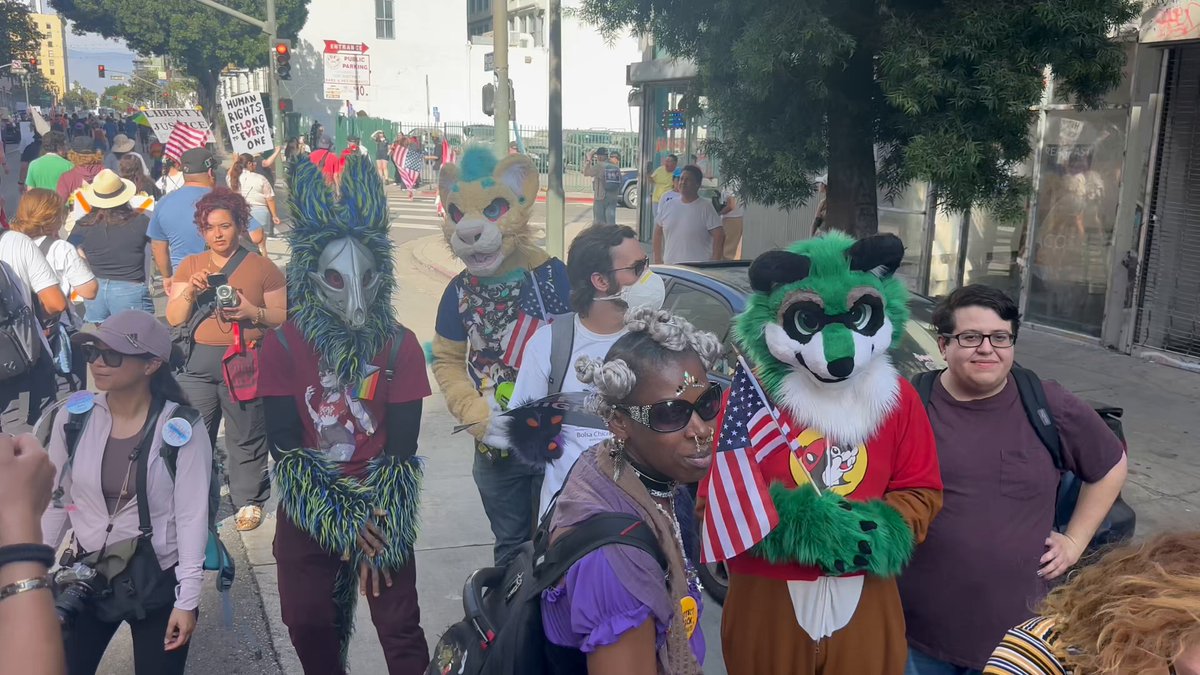 NOW: Anti-Trump furries join Los Angeles No Kings protest.