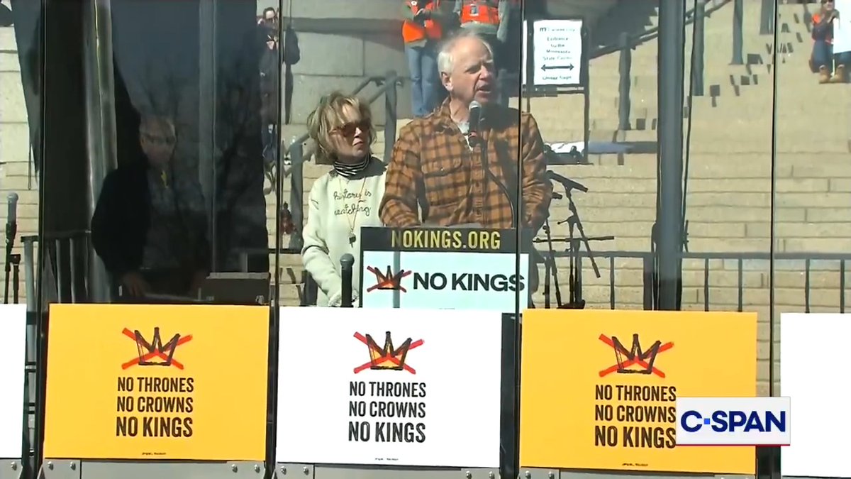 Minnesota Gov. Tim Walz, speaking at a “No Kings” rally in St. Paul, called for justice for Renee Good and Alex Pretti, and said people of Somali heritage will remain in America long after “the orange clown” leaves office.