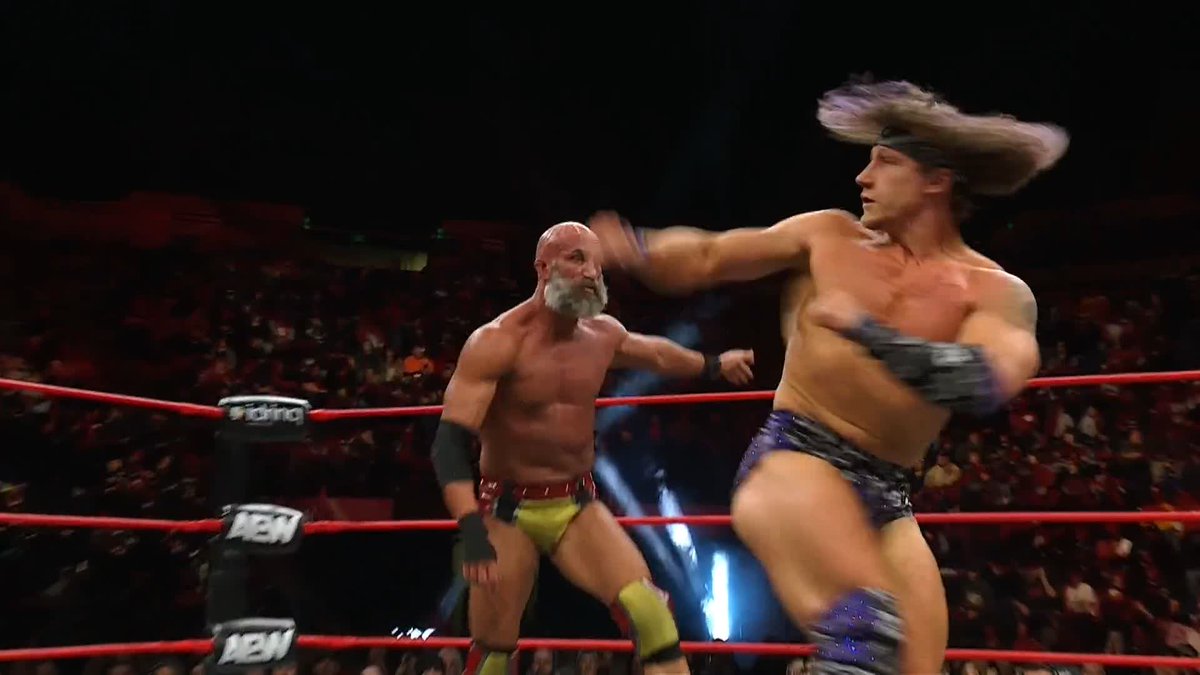 WHAT A KICK FROM @THE_ACE_AUSTIN! Tommaso Ciampa is out on his feet! Watch #AEWCollision LIVE on TNT &amp; HBO Max