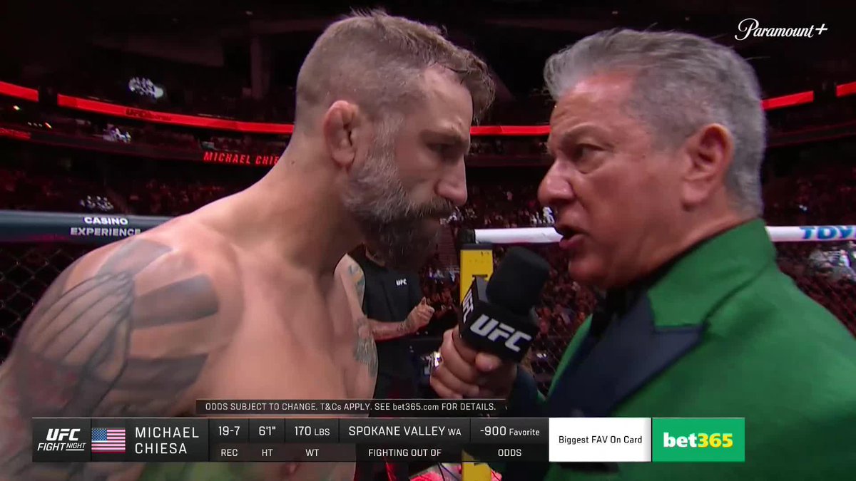 ELECTRIC ⚡️ Bruce Buffer announces Michael Chiesa's name for the final time in the Octagon! 📺 Paramount+