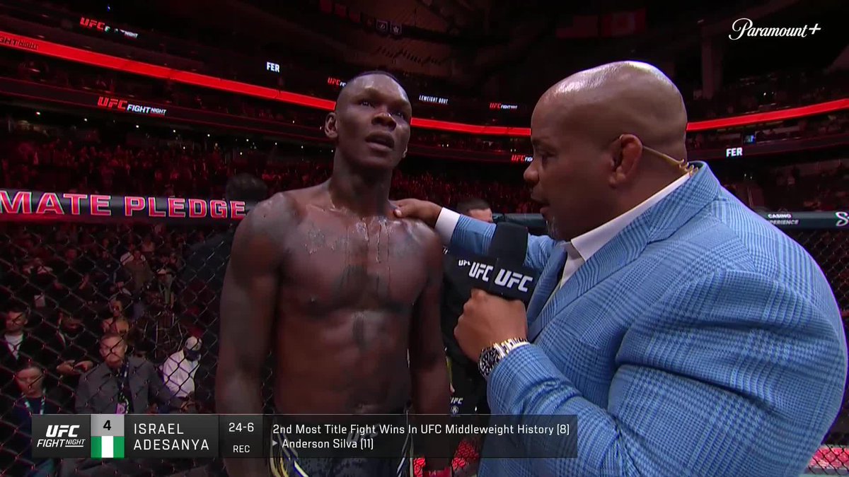 Israel Adesanya did not take his gloves off in the octagon. He said "I'm not f*cking leaving! You’ll never stop me. I might get beaten, but I will always remain undefeated." No win in three years. Lost 5/6 last fights. Four fight losing streak.
