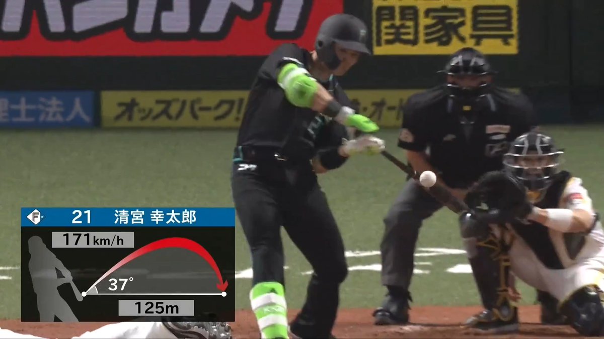 初球打ちで仕留める!💪 北海道日本ハム 清宮幸太郎 選手の今シーズン第2号ソロホームランで1点差に迫る!🌈 👇開幕3連戦 無料ライブ配信
