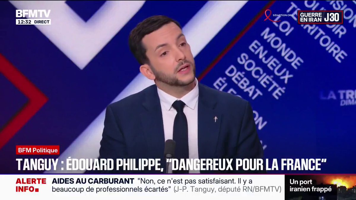 🔴💸 ALERTE : Jean-Philippe Tanguy (RN) lâche que l'élection d'Édouard Philippe (Horizons) mettrait "le feu à la France" parce que "le pire de Macron c’était avec Philippe." (BFM)