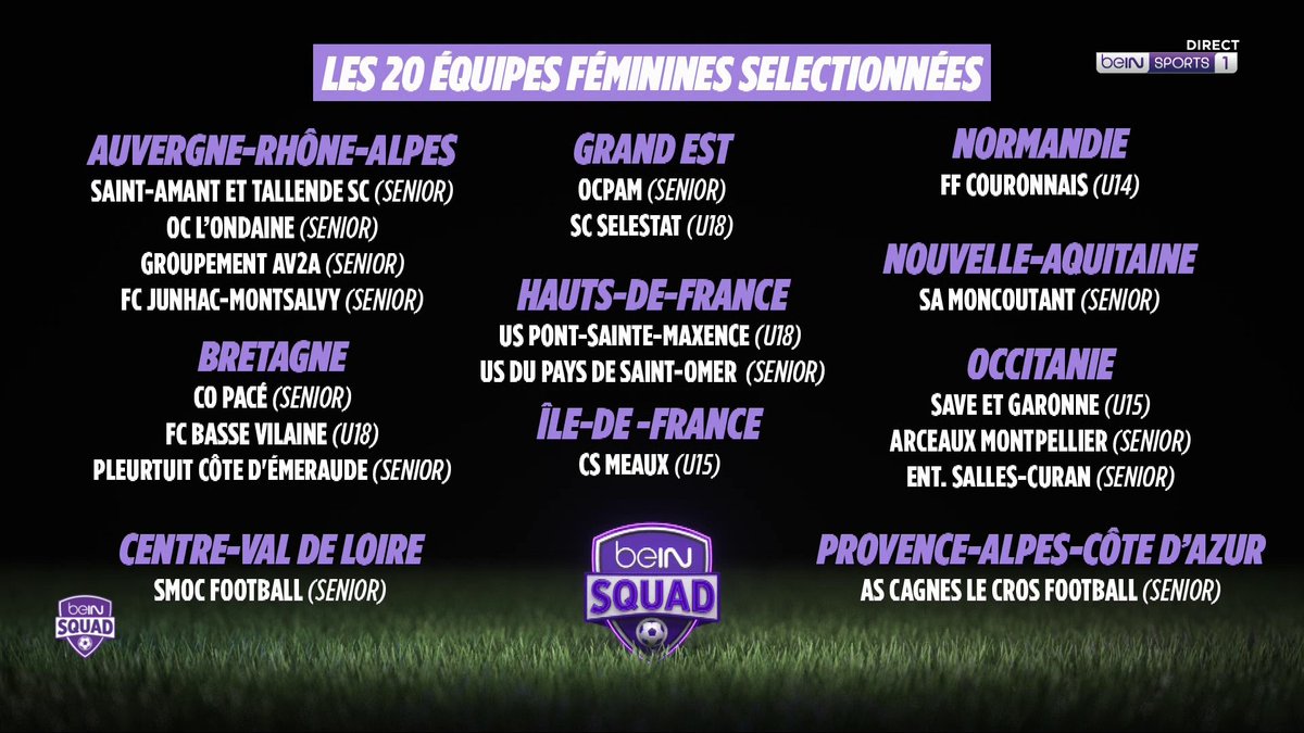 ⚽️ #beINSQUAD 👏 Voici les 20 équipes féminines retenues pour la saison 3 de beIN SQUAD !